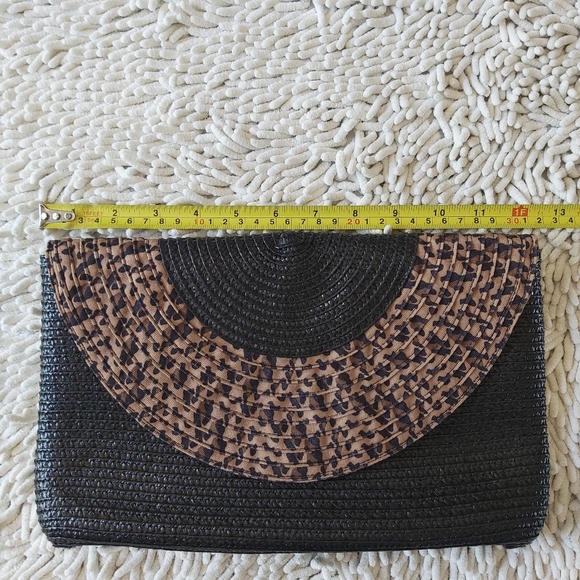 Caterina Bertini black & leopard print straw clutch purse - Picture 2 of 9